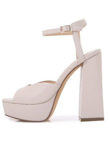 Ivory Chunky Heeled Ankle Strap Platform Sandal